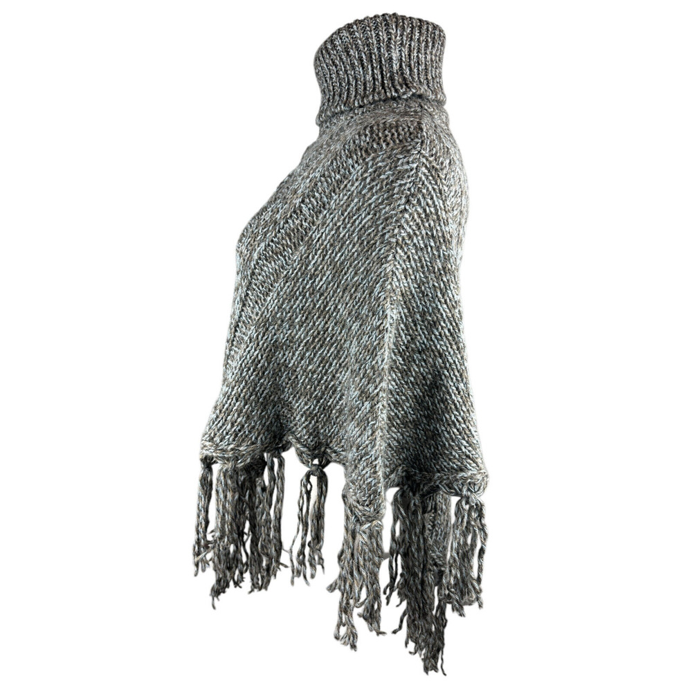 Inis Crafts 100% Merino Wool Poncho Sweater Cape Fringe Brown Irish Made S/M - Picture 11 of 16